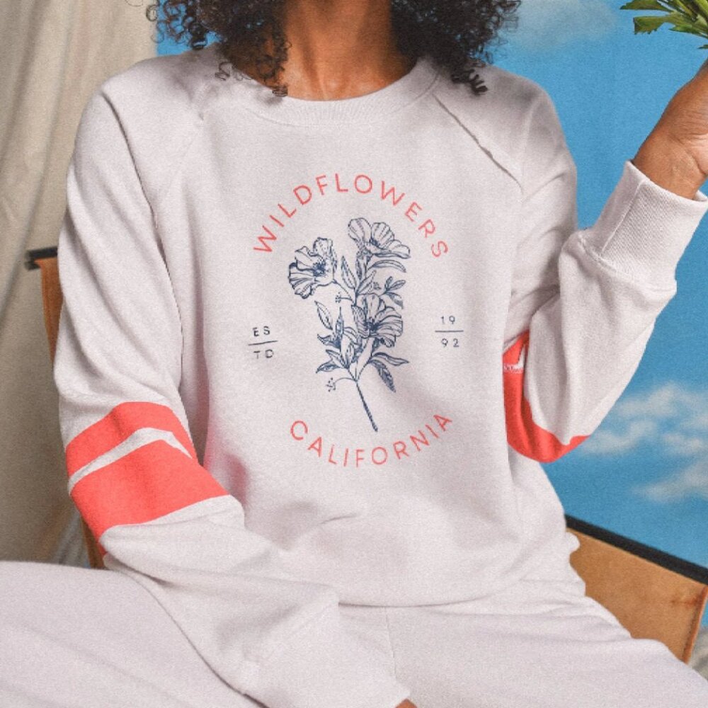 (NWT) SUNDRY Wildflowers Raglan Sweatshirt in Oyster - S